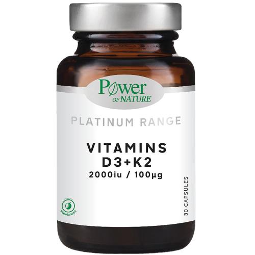 Power of Nature Platinum Range Vitamins D3 2000iu & K2 100μg Συμπλήρωμα Διατροφής για τη Φυσιολογική Κατάσταση των Οστών 30veg.caps